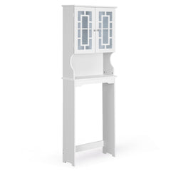 Armario de Almacenamiento Sobre el Inodoro con Estante Ajustable y Doble Puerta de Vidrio 60 x 21,5 x 170,5 cm Blanco