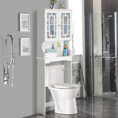 Armario de Almacenamiento Sobre el Inodoro con Estante Ajustable y Doble Puerta de Vidrio 60 x 21,5 x 170,5 cm Blanco
