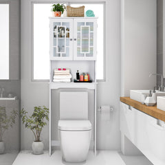 Armario de Almacenamiento Sobre el Inodoro con Estante Ajustable y Doble Puerta de Vidrio 60 x 21,5 x 170,5 cm Blanco
