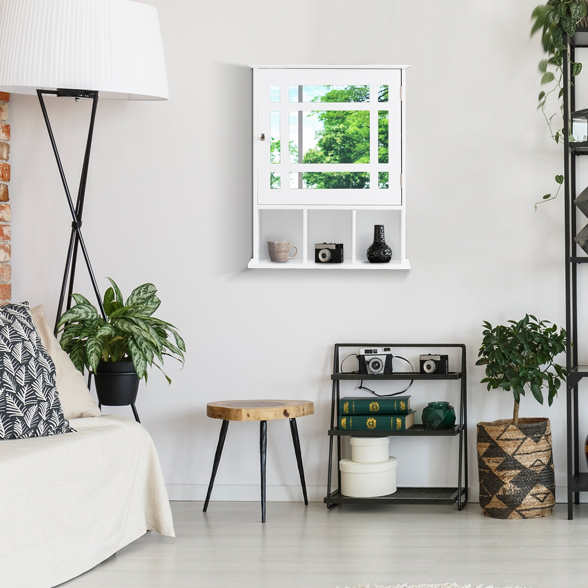 Armario de Baño con Espejo de Pared Mueble de Baño Organizador con Puerta y Estante Gabinete de Almacenamiento Blanco 50 x 16 x 61 cm