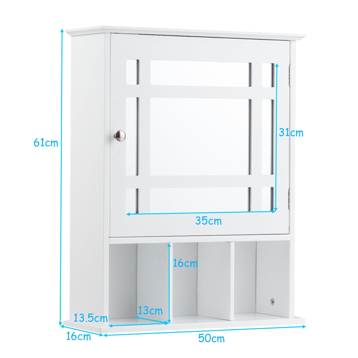 Armario de Baño con Espejo de Pared Mueble de Baño Organizador con Puerta y Estante Gabinete de Almacenamiento Blanco 50 x 16 x 61 cm