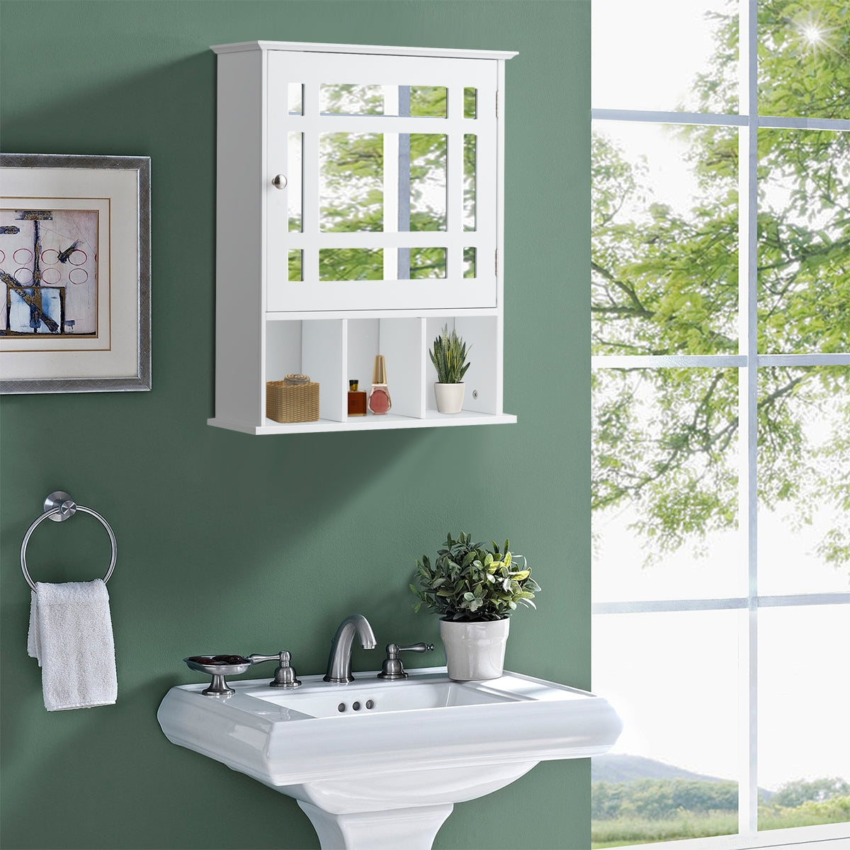 Armario de Baño con Espejo de Pared Mueble de Baño Organizador con Puerta y Estante Gabinete de Almacenamiento Blanco 50 x 16 x 61 cm
