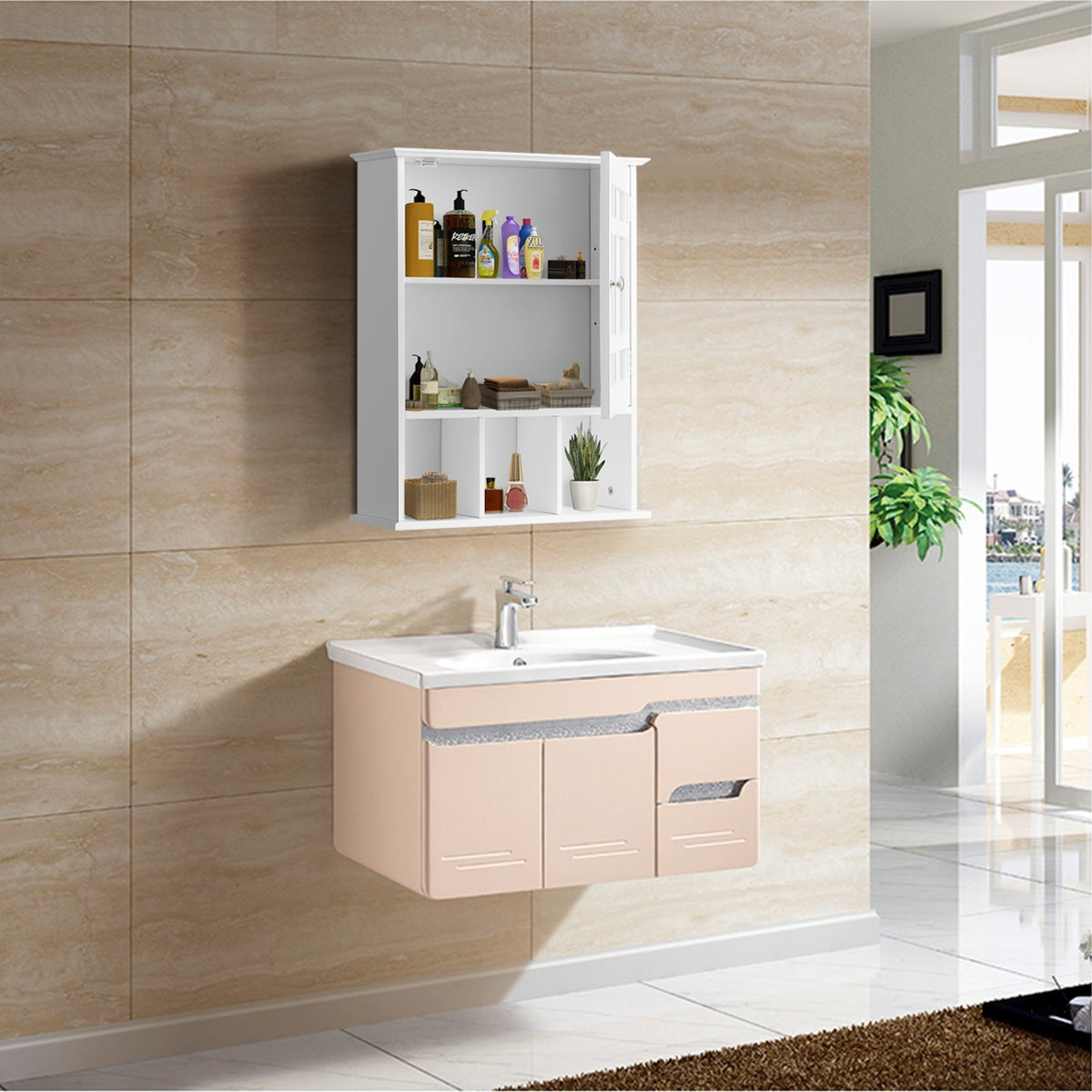 Armario de Baño con Espejo de Pared Mueble de Baño Organizador con Puerta y Estante Gabinete de Almacenamiento Blanco 50 x 16 x 61 cm