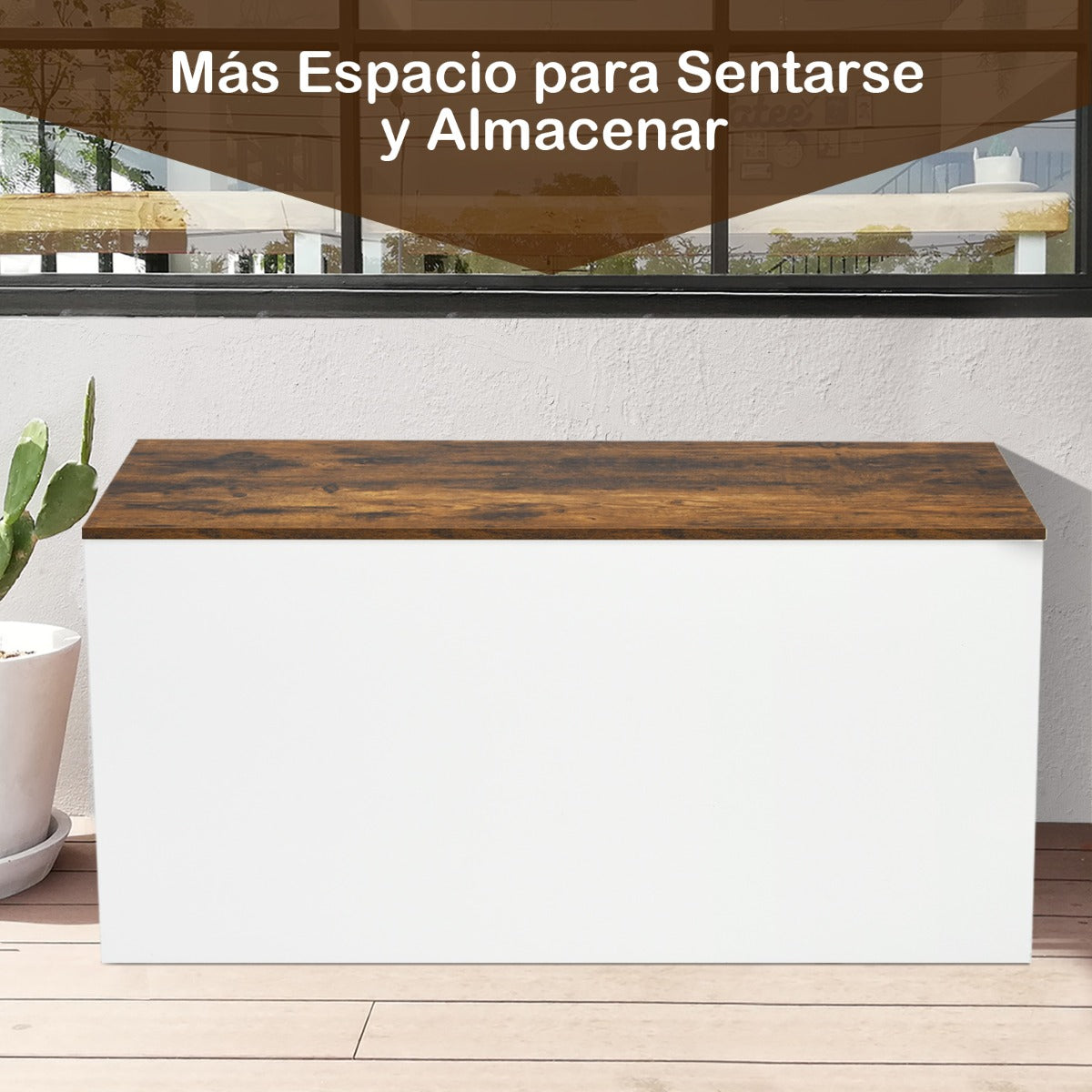 2 en 1 Baúl de Almacenamiento con Tapa Abatible Puerta Autosujetante Banco Organizador de 90 cm de Ancho con Diseño Anticolisión Blanco