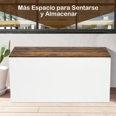 2 en 1 Baúl de Almacenamiento con Tapa Abatible Puerta Autosujetante Banco Organizador de 90 cm de Ancho con Diseño Anticolisión Blanco