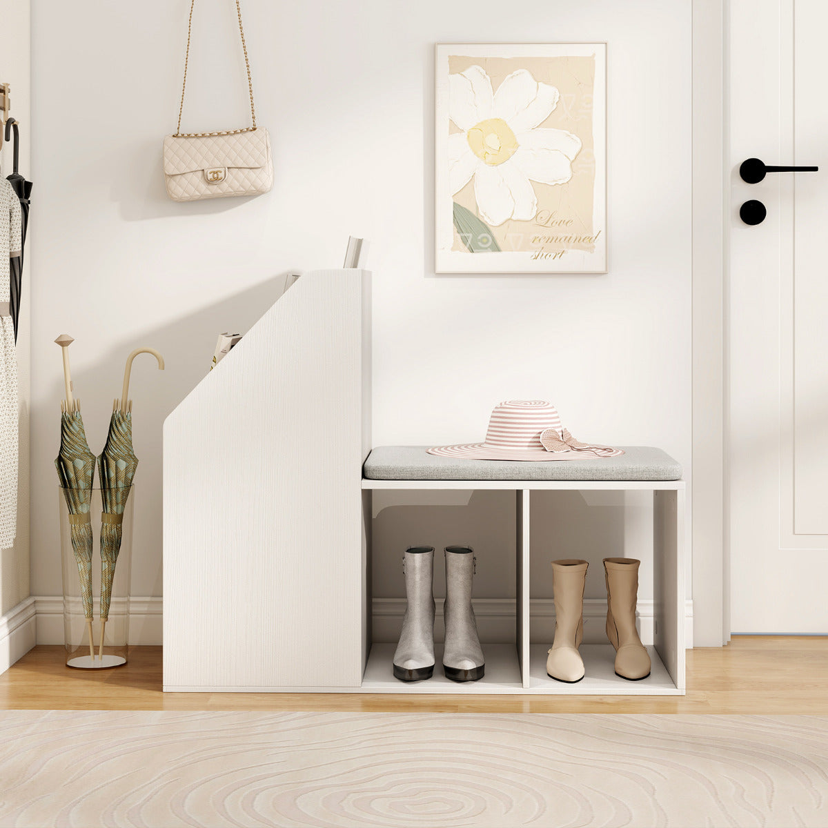 Banco de Almacenamiento para Zapatos con Cojín Extraíble de Entrada con Compartimientos Laterales Zapatero para Pasillo Salón Blanco