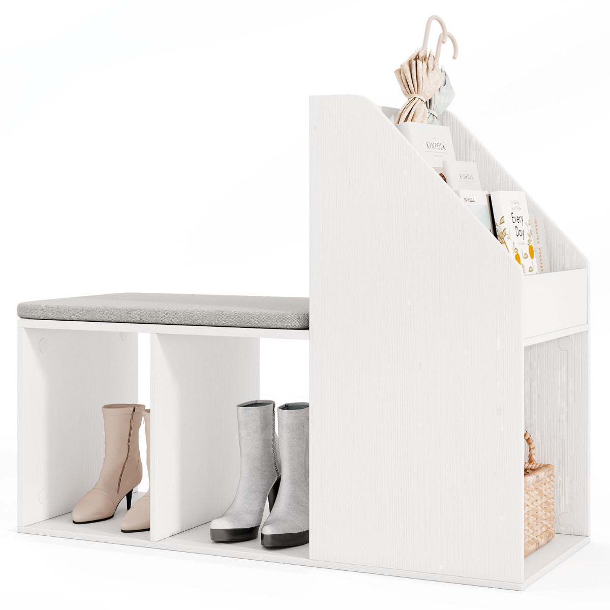 Banco de Almacenamiento para Zapatos con Cojín Extraíble de Entrada con Compartimientos Laterales Zapatero para Pasillo Salón Blanco