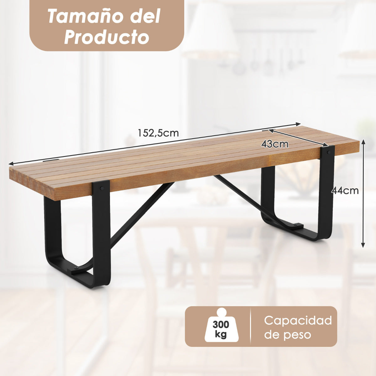 Banco de Entrada de 152,5 cm Largo Estructura de Metal Zapatero de Madera Rústico Banco de Cama Carga 300 kg para Salón Dormitorio Natural