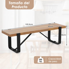 Banco de Entrada de 152,5 cm Largo Estructura de Metal Zapatero de Madera Rústico Banco de Cama Carga 300 kg para Salón Dormitorio Natural