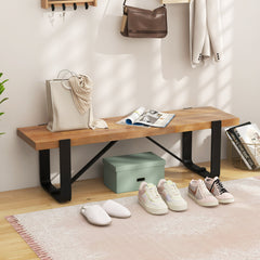 Banco de Entrada de 152,5 cm Largo Estructura de Metal Zapatero de Madera Rústico Banco de Cama Carga 300 kg para Salón Dormitorio Natural