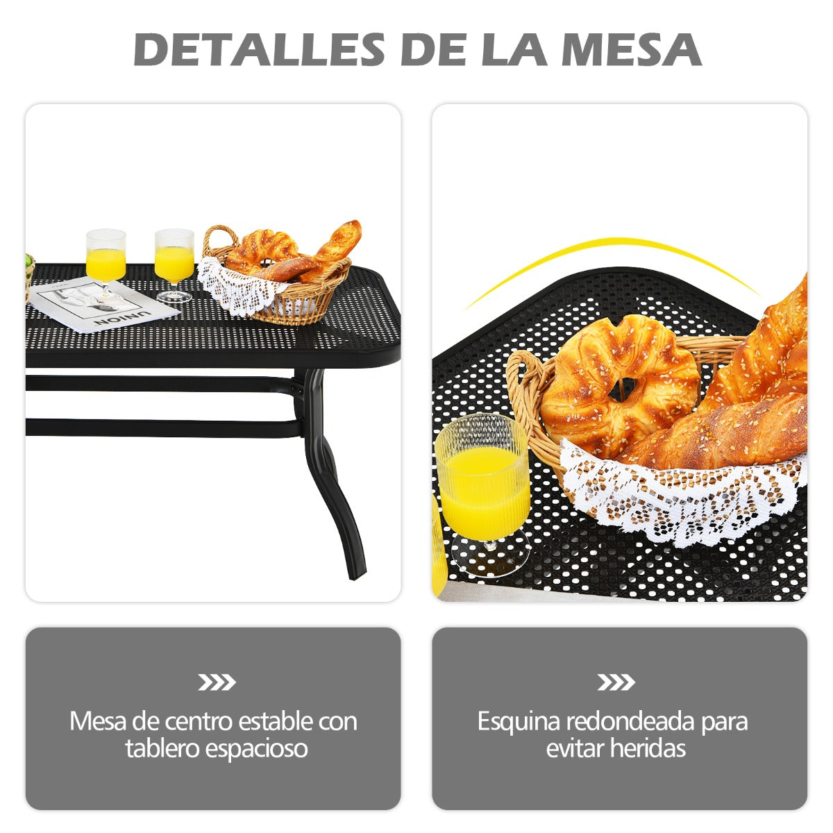 Juego de Sofá de 2 Plazas y Mesa de Café Banco de Exterior con Cojines para Patio Jardín Gris y Negro