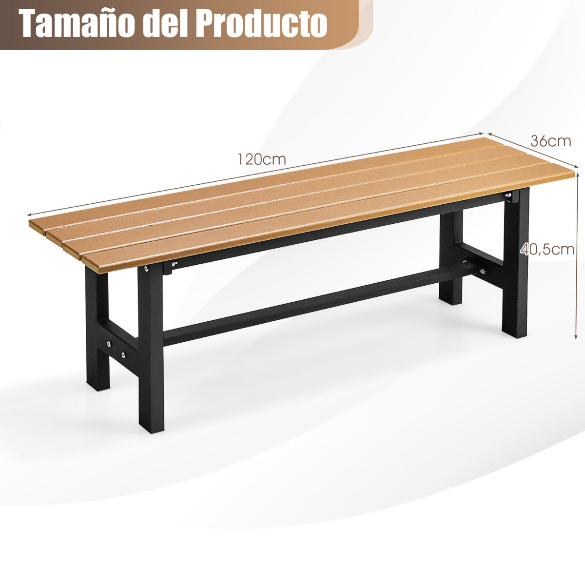 Banco de Exterior para 2 Personas Asiento Listón Estructura Metal Capacidad 300 kg para Patio Jardín Balcón 120 x 36 x 40,5 cm Marrón