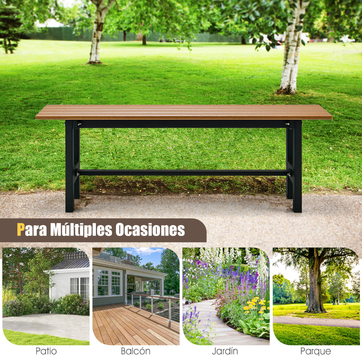Banco de Exterior para 2 Personas Asiento Listón Estructura Metal Capacidad 300 kg para Patio Jardín Balcón 120 x 36 x 40,5 cm Marrón