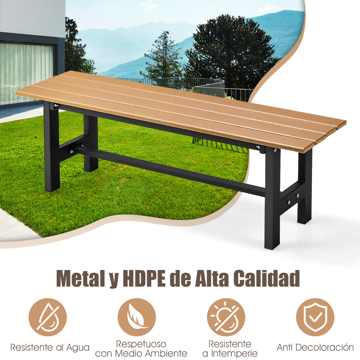 Banco de Exterior para 2 Personas Asiento Listón Estructura Metal Capacidad 300 kg para Patio Jardín Balcón 120 x 36 x 40,5 cm Marrón
