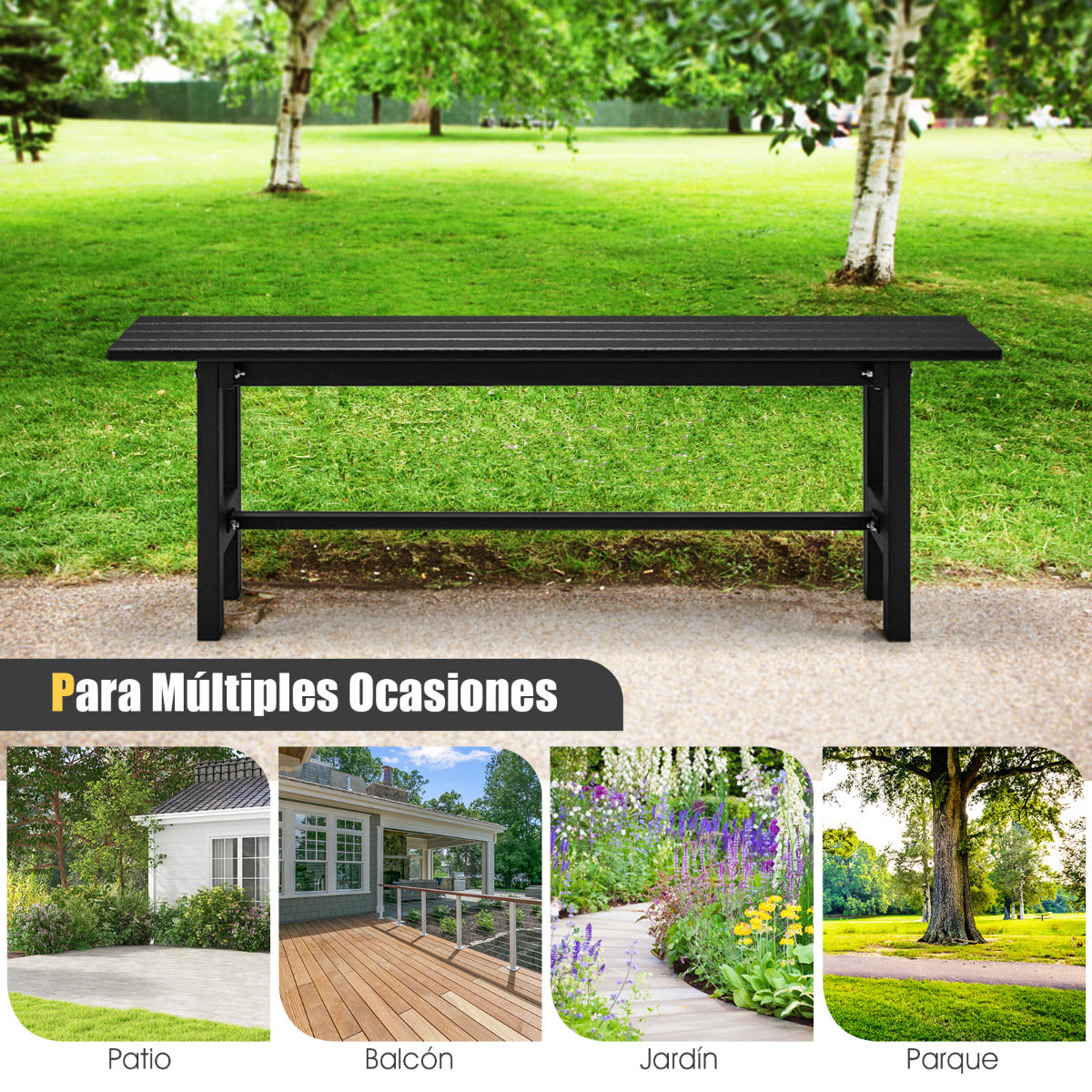 Banco de Exterior para 2 Personas Asiento Listón Estructura Metal Capacidad 300 kg para Patio Jardín Balcón 120 x 36 x 40,5 cm Negro