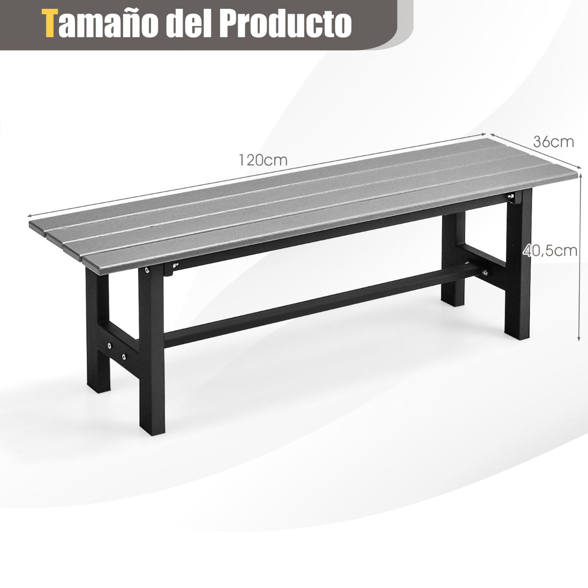 Banco de Exterior para 2 Personas Asiento Listón Estructura Metal Capacidad 300 kg para Patio Jardín Balcón 120 x 36 x 40,5 cm Gris