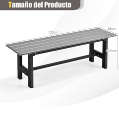 Banco de Exterior para 2 Personas Asiento Listón Estructura Metal Capacidad 300 kg para Patio Jardín Balcón 120 x 36 x 40,5 cm Gris