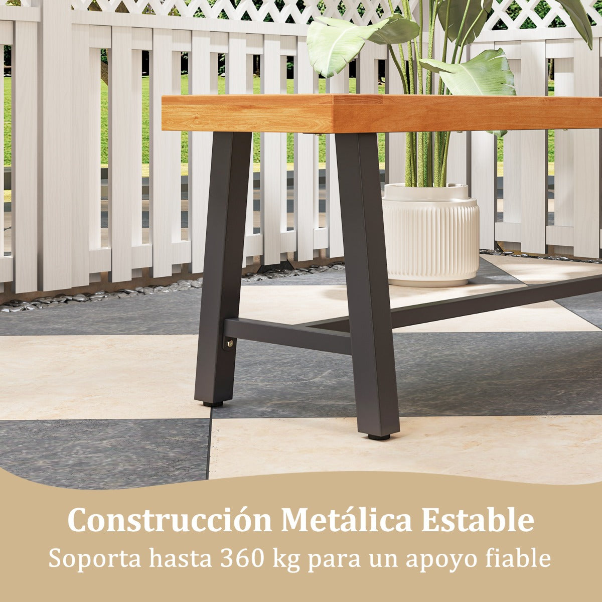 Banco de Jardín de Madera de Acacia Sin Respaldo con Estructura de Metal Resistente 160 x 32 x 45 cm Natural y Negro-Juego de 2