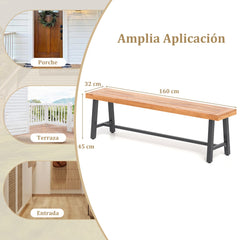 Banco de Jardín de Madera de Acacia Sin Respaldo con Estructura de Metal Resistente 160 x 32 x 45 cm Natural y Negro-Juego de 1