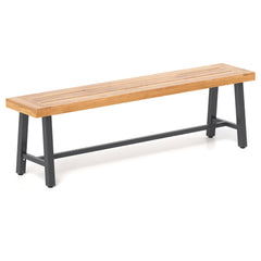 Banco de Jardín de Madera de Acacia Sin Respaldo con Estructura de Metal Resistente 160 x 32 x 45 cm Natural y Negro-Juego de 1
