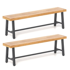 Banco de Jardín de Madera de Acacia Sin Respaldo con Estructura de Metal Resistente 160 x 32 x 45 cm Natural y Negro-Juego de 2