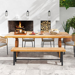 Banco de Jardín de Madera de Acacia Sin Respaldo con Estructura de Metal Resistente 160 x 32 x 45 cm Natural y Negro-Juego de 2
