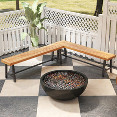 Banco de Jardín de Madera de Acacia Sin Respaldo con Estructura de Metal Resistente 160 x 32 x 45 cm Natural y Negro-Juego de 1