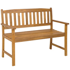 Banco de Jardín de Madera Acacia 2 Plazas con Respaldo Reposabrazos Asiento con Listones Carga 360kg para Patio 110 x 56,5 x 86 cm Natural