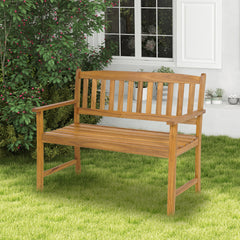 Banco de Jardín de Madera Acacia 2 Plazas con Respaldo Reposabrazos Asiento con Listones Carga 360kg para Patio 110 x 56,5 x 86 cm Natural
