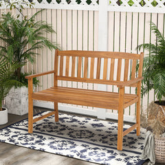 Banco de Jardín de Madera Acacia 2 Plazas con Respaldo Reposabrazos Asiento con Listones Carga 360kg para Patio 110 x 56,5 x 86 cm Natural