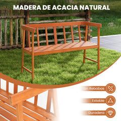 Banco de Jardín de Madera Acacia para 2 Personas con Respaldo Apoyabrazos Asiento de Listones para Parque Patio Carga 360kg 110 x 46 x 72 cm