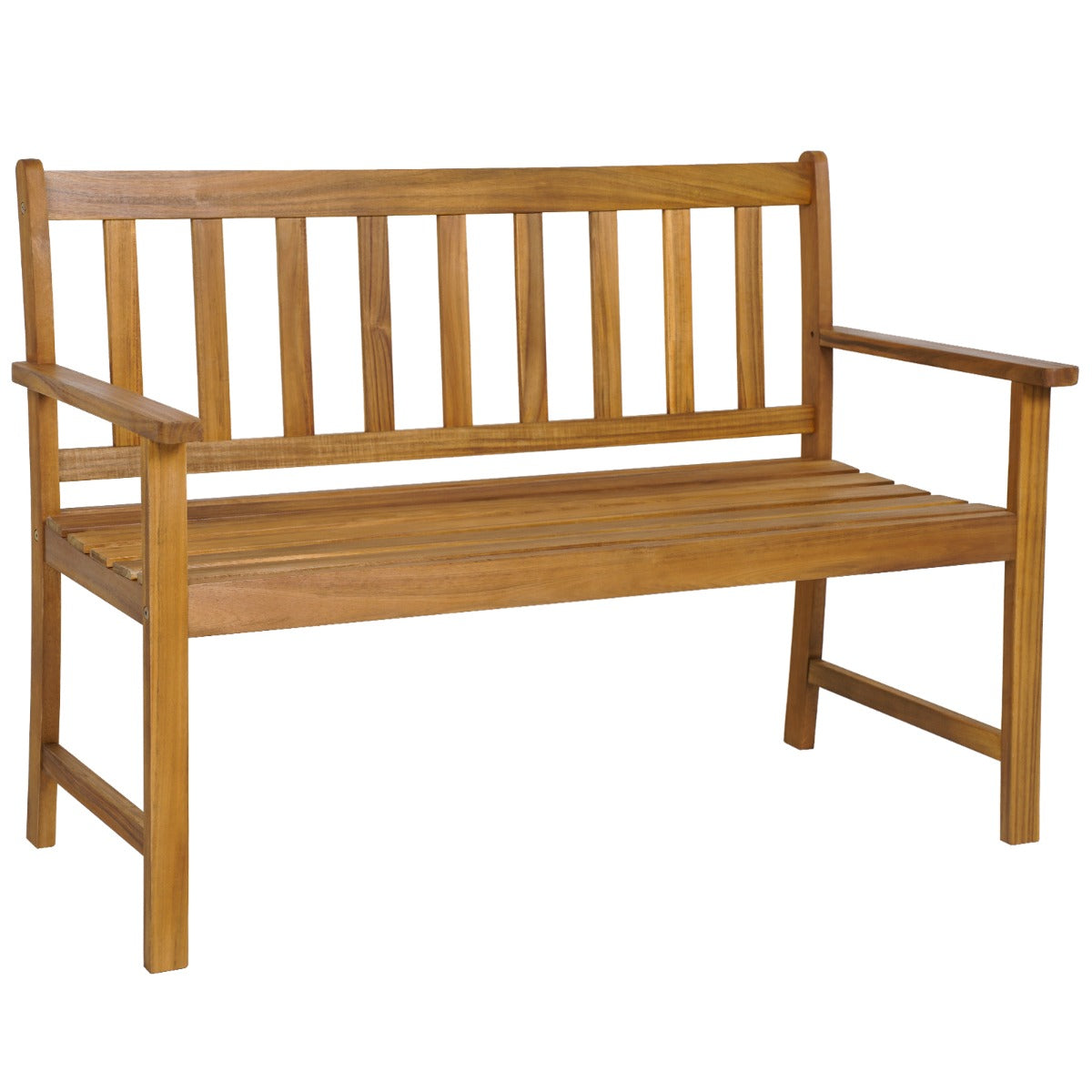 Banco de Jardín de Madera Acacia 2 Plazas con Respaldo Reposabrazos Asiento con Listones Carga 360kg para Patio 123 x 56,5 x 86 cm Natural