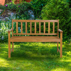 Banco de Jardín de Madera Acacia 2 Plazas con Respaldo Reposabrazos Asiento con Listones Carga 360kg para Patio 123 x 56,5 x 86 cm Natural