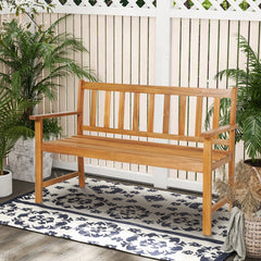 Banco de Jardín de Madera Acacia 2 Plazas con Respaldo Reposabrazos Asiento con Listones Carga 360kg para Patio 123 x 56,5 x 86 cm Natural