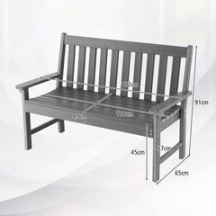 Banco Madera de HDPE con Respaldo y Reposabrazos para Terraza Balcón Asiento de 2 Personas Resistente Intemperie 132 x 65 x 91 cm Gris