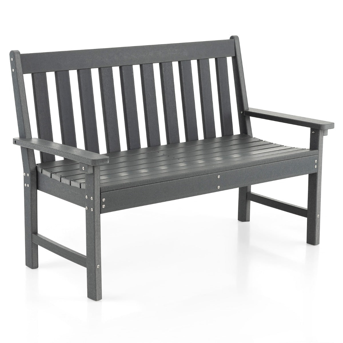 Banco Madera de HDPE con Respaldo y Reposabrazos para Terraza Balcón Asiento de 2 Personas Resistente Intemperie 132 x 65 x 91 cm Gris