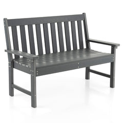 Banco Madera de HDPE con Respaldo y Reposabrazos para Terraza Balcón Asiento de 2 Personas Resistente Intemperie 132 x 65 x 91 cm Gris