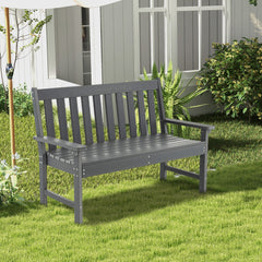 Banco Madera de HDPE con Respaldo y Reposabrazos para Terraza Balcón Asiento de 2 Personas Resistente Intemperie 132 x 65 x 91 cm Gris