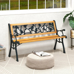 Banco de Jardín de 127,5 cm con Estructura de Metal Fundido y Asiento de Madera Banco Ergonómico para 3 Personas para Jardín Porche Patio