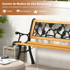 Banco de Jardín de 127,5 cm con Estructura de Metal Fundido y Asiento de Madera Banco Ergonómico para 3 Personas para Jardín Porche Patio