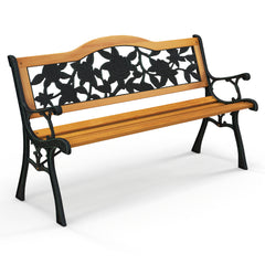 Banco de Jardín de 127,5 cm con Estructura de Metal Fundido y Asiento de Madera Banco Ergonómico para 3 Personas para Jardín Patio Terraza