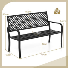 Banco de Jardín de 127 cm para Patio Silla de Metal para 2 Personas con Respaldo Hueco Asiento de Listones Brazos para Porche Negro