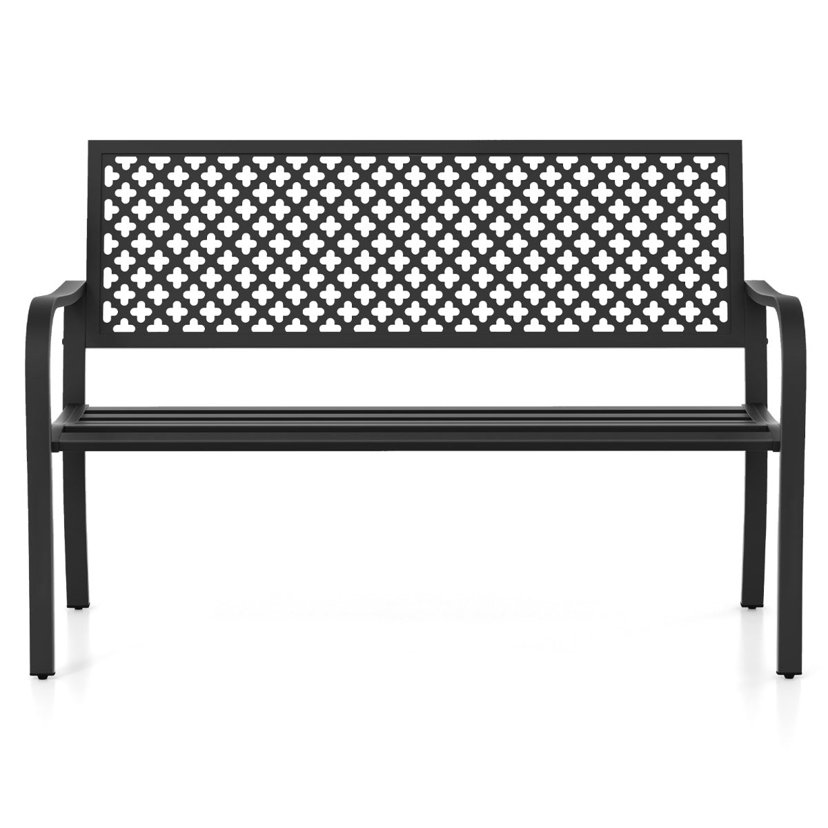 Banco de Jardín de 127 cm para Patio Silla de Metal para 2 Personas con Respaldo Hueco Asiento de Listones Brazos para Porche Negro
