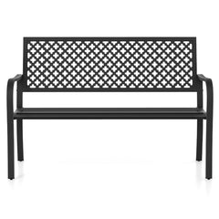 Banco de Jardín de 127 cm para Patio Silla de Metal para 2 Personas con Respaldo Hueco Asiento de Listones Brazos para Porche Negro