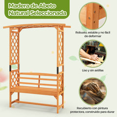 Arco de Jardín Patio de 199 CM Arco de Madera Natural con Pérgola Banco de 2 Asientos Enrejado para Plantas Trepadoras Decorativo Exterior