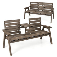 Banco de Madera de Abeto para 2-3 Personas con Mesa Central Plegable Respaldo Reposabrazo para Patio Carga 320 kg 160 x 64 x 86 cm Café