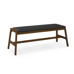 Banco de Madera Maciza con Asiento Acolchado de Piel Sintética Marco de Madera de Caucho para Cocina Comedor 127 x 48 x 47,5 cm Nogal