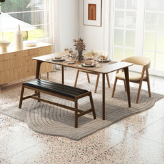 Banco de Madera Maciza con Asiento Acolchado de Piel Sintética Marco de Madera de Caucho para Cocina Comedor 127 x 48 x 47,5 cm Nogal