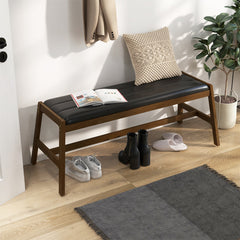 Banco de Madera Maciza con Asiento Acolchado de Piel Sintética Marco de Madera de Caucho para Cocina Comedor 127 x 48 x 47,5 cm Nogal
