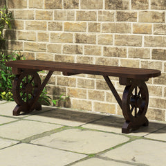 Banco Largo de Exterior de 2 Plazas Banco Madera Carbonizada Abeto con Base de Ruedas de Carro para Patio Carga 322 kg 120 x 28 x 37 cm